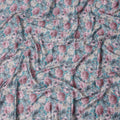 Teal Blue Multicolor Rose Print Cotton Satin Fabric, All-Over Digital Floral Design, 110 Cms Width, Made in India-D22603