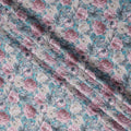 Teal Blue Multicolor Rose Print Cotton Satin Fabric, All-Over Digital Floral Design, 110 Cms Width, Made in India-D22603