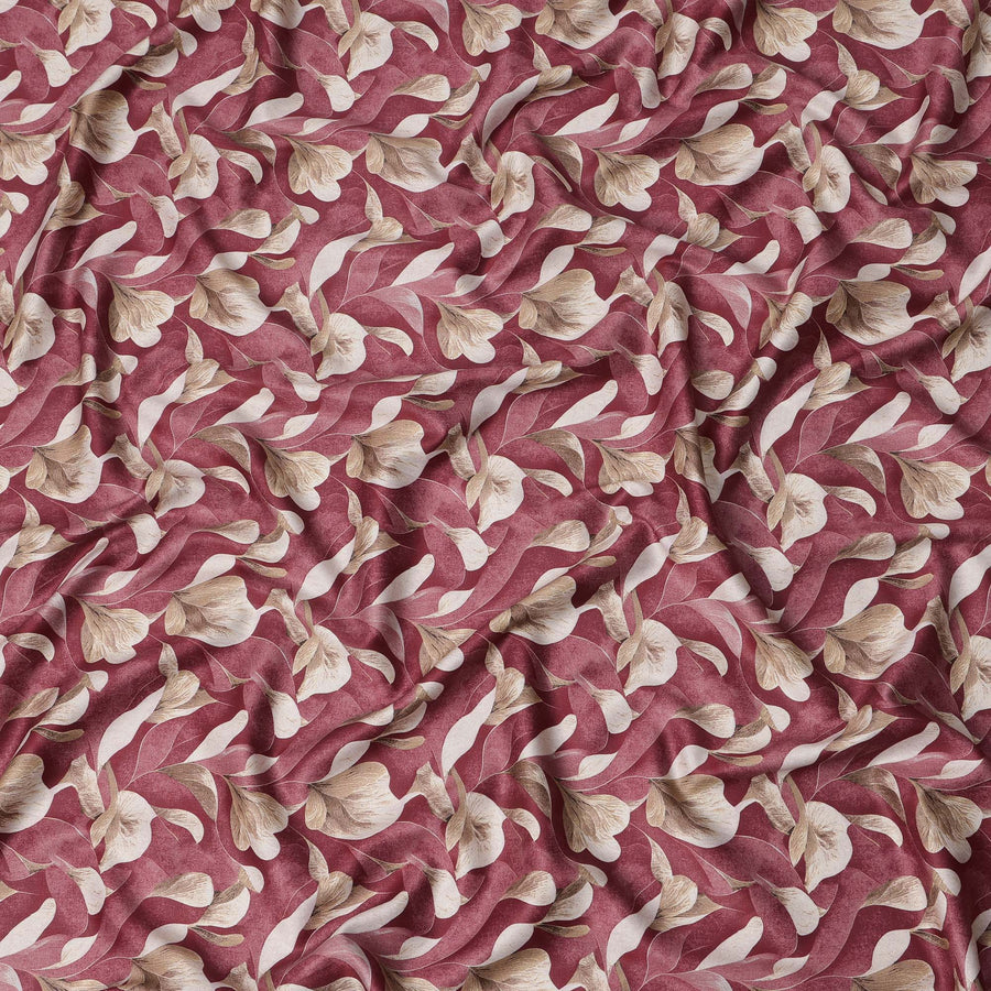 Maroon Beige Lily Print Cotton Satin Fabric, All-Over Digital Floral Design, 110 Cms Width, Made in India-D22607