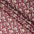 Maroon Beige Lily Print Cotton Satin Fabric, All-Over Digital Floral Design, 110 Cms Width, Made in India-D22607