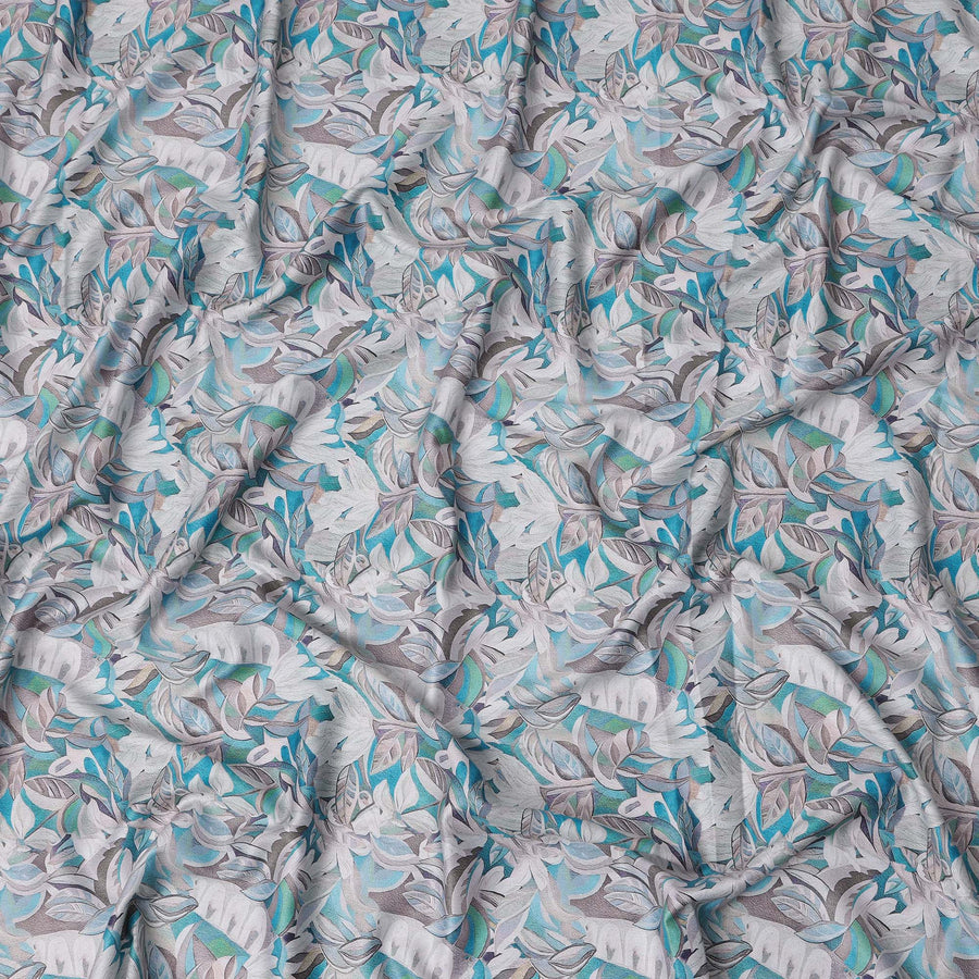 قماش قطني ساتان بطبعة أوراق استوائية زرقاء جليدية، تصميم رقمي متعدد الألوان، عرض 110 سم، صنع في الهند - D22611