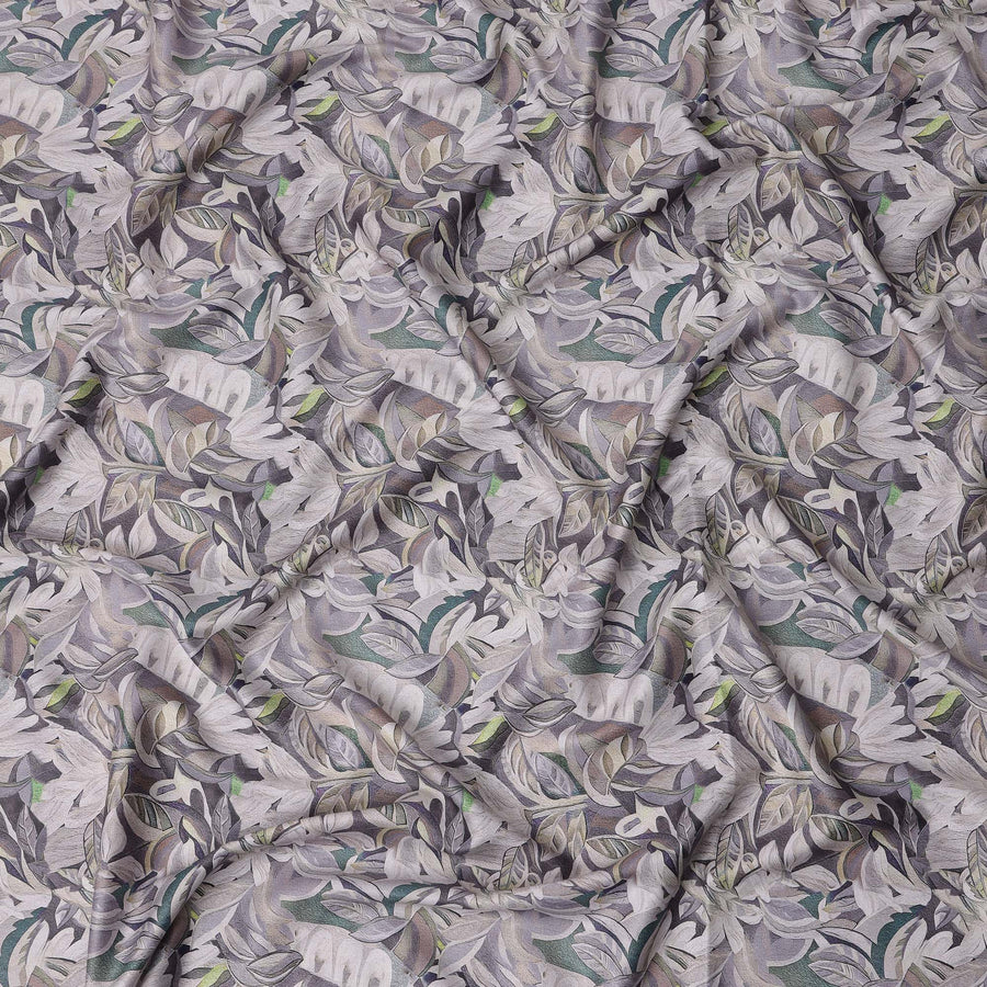 قماش قطني ساتان بطبعة أوراق استوائية رمادي فاتح، تصميم رقمي متعدد الألوان، عرض 110 سم، صنع في الهند - D22612
