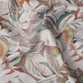 Soft Beige Tropical Leaf Print Cotton Satin Fabric, All-Over Multicolor Digital Design, 110 Cms Width, Made in India-D22613