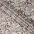 Soft Beige Tropical Leaf Print Cotton Satin Fabric, All-Over Multicolor Digital Design, 110 Cms Width, Made in India-D22613