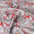 قماش قطني ساتان بطبعة أوراق استوائية حمراء فاتحة، تصميم رقمي متعدد الألوان، عرض 110 سم، صنع في الهند - D22614