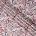 قماش قطني ساتان بطبعة أوراق استوائية حمراء فاتحة، تصميم رقمي متعدد الألوان، عرض 110 سم، صنع في الهند - D22614