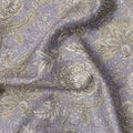 Dusty Lavender Ethnic Floral Jaal Cotton Satin Fabric, All-Over Golden Beige Digital Print, 110 Cms Width, Made in India-D22615