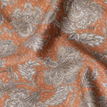Terracotta Ethnic Floral Jaal Cotton Satin Fabric, All-Over Golden Beige Digital Print, 110 Cms Width, Made in India-D22616