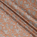 Terracotta Ethnic Floral Jaal Cotton Satin Fabric, All-Over Golden Beige Digital Print, 110 Cms Width, Made in India-D22616