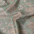 Sage Green Ethnic Floral Jaal Cotton Satin Fabric, All-Over Golden Beige Digital Print, 110 Cms Width, Made in India-D22617