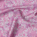 Pink Baroque Floral Cotton Satin Fabric, All-Over White and Purple Digital Print, 110 Cms Width, Made in India-D22622