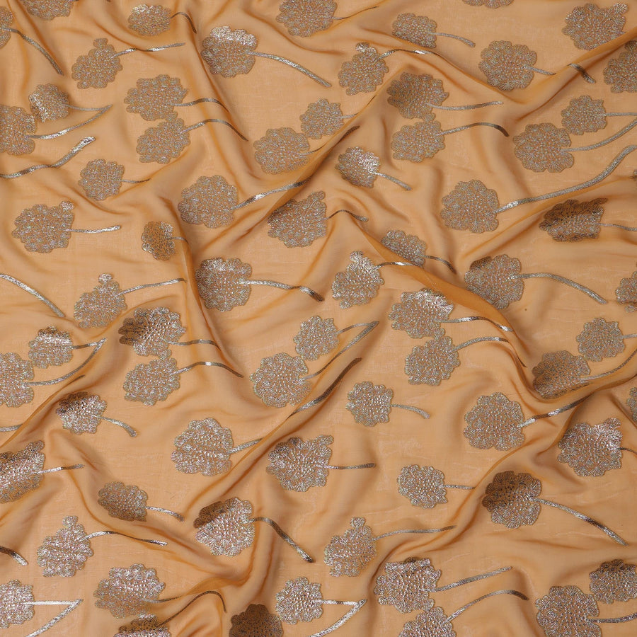 قماش شيفون حريري بتصميم زهور برتقالية متوهجة من قماش لوركس معدني، عرض 140 سم، صنع في كوريا الجنوبية - D22646