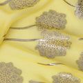 Lemon Yellow Floral Buta Metallic Lurex Motif Design Silk Chiffon Fabric, 140 Cms Width, Made in South Korea-D22648