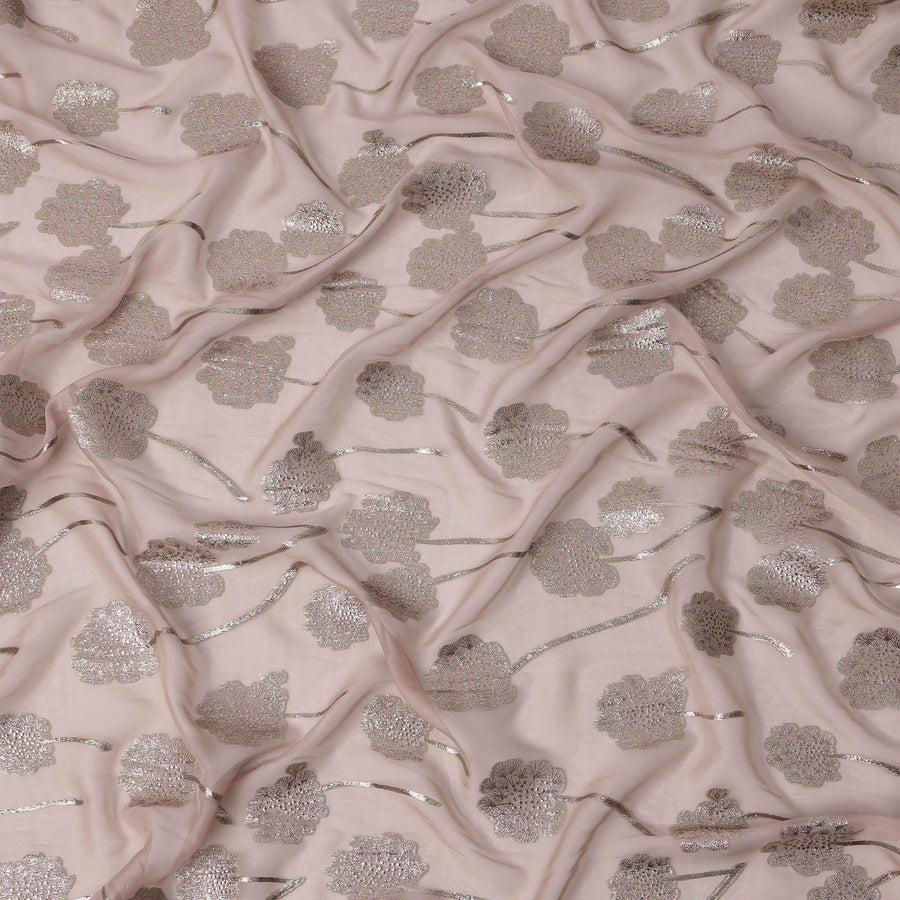 قماش شيفون حريري بتصميم زهور وردية باهتة معدنية من لوركس، عرض 140 سم، صنع في كوريا الجنوبية - D22649