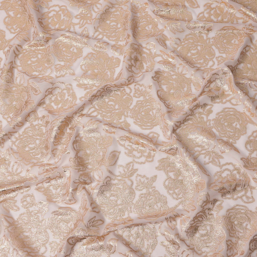 قماش شيفون حريري بتصميم لوركس معدني مزهر باللون العاجي، عرض 140 سم، صنع في كوريا الجنوبية - D22654