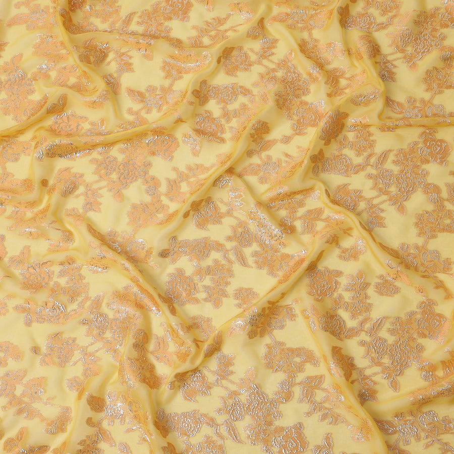 قماش شيفون حريري بتصميم زهور معدنية من الديباج الأصفر المشمس، عرض 110 سم، صنع في كوريا الجنوبية - D22658