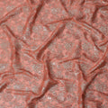 Coral Pink Floral Brocade Silver Metallic Lurex Silk Chiffon Fabric, 110 Cms Width, Made in South Korea-D22666