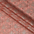 Coral Pink Floral Brocade Silver Metallic Lurex Silk Chiffon Fabric, 110 Cms Width, Made in South Korea-D22666