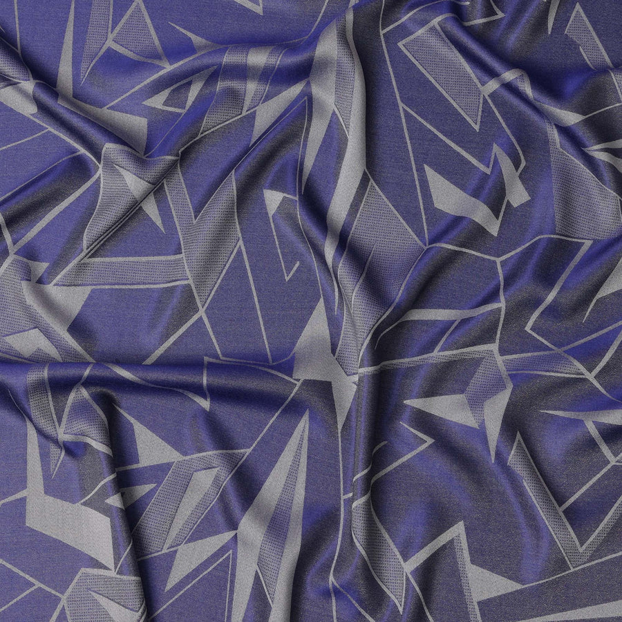 قماش ساتان حريري خالص بطبعة معدنية هندسية باللون الأزرق الملكي، عرض 110 سم، صنع في كوريا الجنوبية - D23007