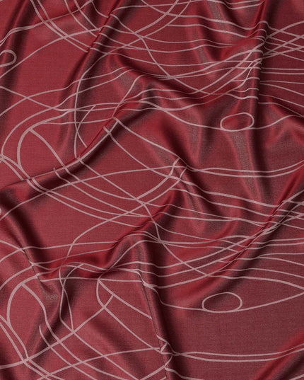 قماش ساتان حريري خالص بطبعة معدنية جاكار بخطوط تجريدية بلون أحمر غامق، عرض 110 سم، صنع في كوريا الجنوبية - D23012