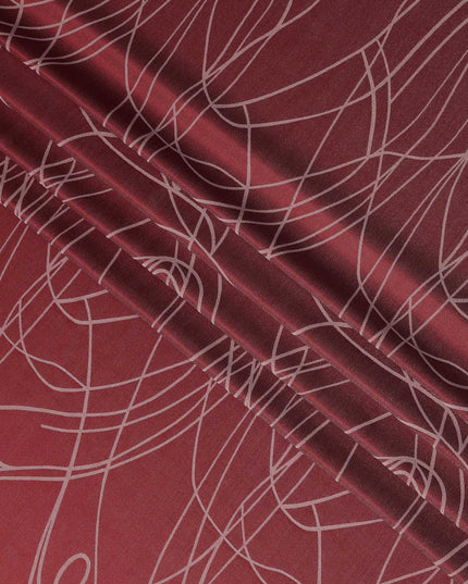 قماش ساتان حريري خالص بطبعة معدنية جاكار بخطوط تجريدية بلون أحمر غامق، عرض 110 سم، صنع في كوريا الجنوبية - D23012