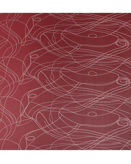 قماش ساتان حريري خالص بطبعة معدنية جاكار بخطوط تجريدية بلون أحمر غامق، عرض 110 سم، صنع في كوريا الجنوبية - D23012