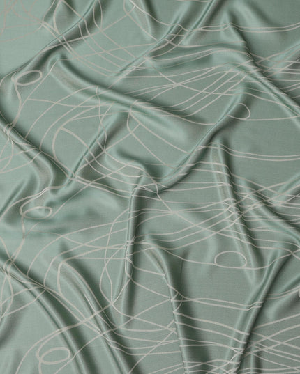 قماش ساتان حريري خالص بطبعة معدنية بخطوط تجريدية باللون الأخضر النعناعي، عرض 110 سم، صنع في كوريا الجنوبية - D23013