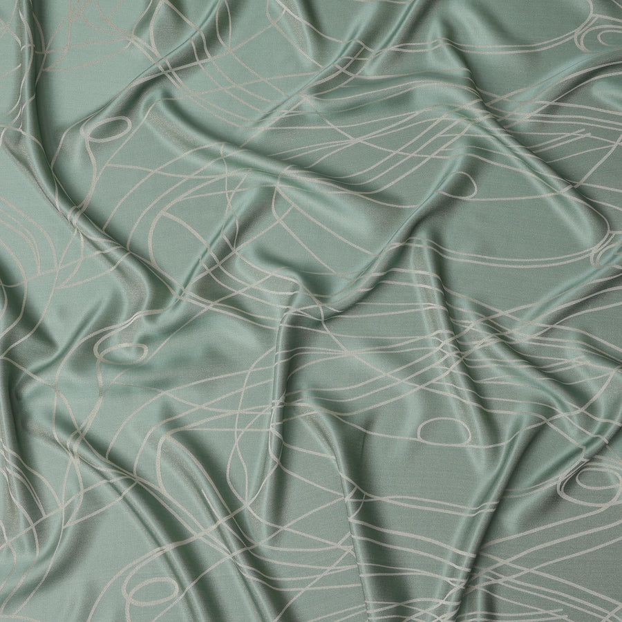 قماش ساتان حريري خالص بطبعة معدنية بخطوط تجريدية باللون الأخضر النعناعي، عرض 110 سم، صنع في كوريا الجنوبية - D23013