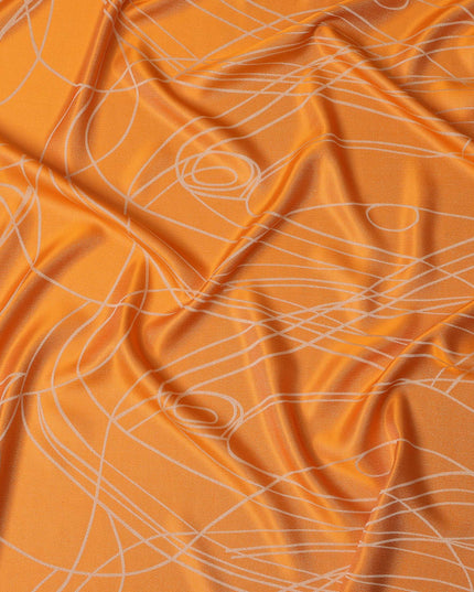 قماش ساتان حريري خالص بطباعة معدنية بخطوط تجريدية صفراء ذهبية، عرض 110 سم، صنع في كوريا الجنوبية - D23014