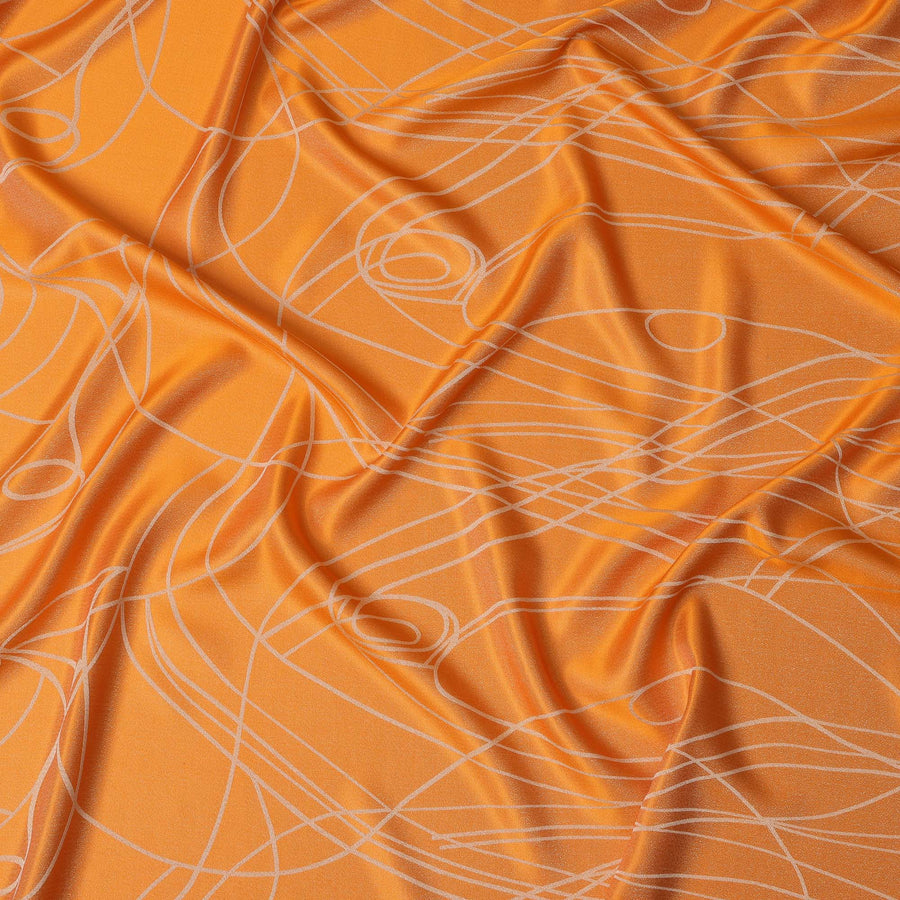 قماش ساتان حريري خالص بطباعة معدنية بخطوط تجريدية صفراء ذهبية، عرض 110 سم، صنع في كوريا الجنوبية - D23014