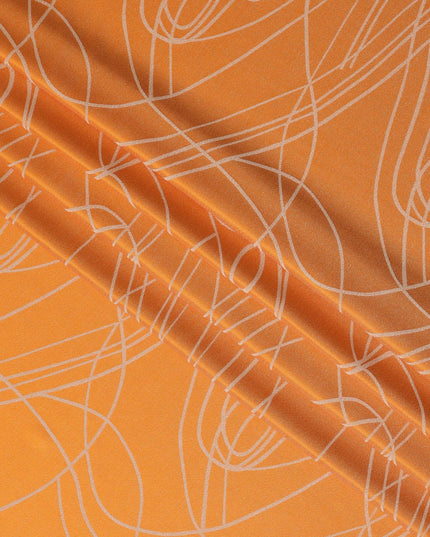 قماش ساتان حريري خالص بطباعة معدنية بخطوط تجريدية صفراء ذهبية، عرض 110 سم، صنع في كوريا الجنوبية - D23014