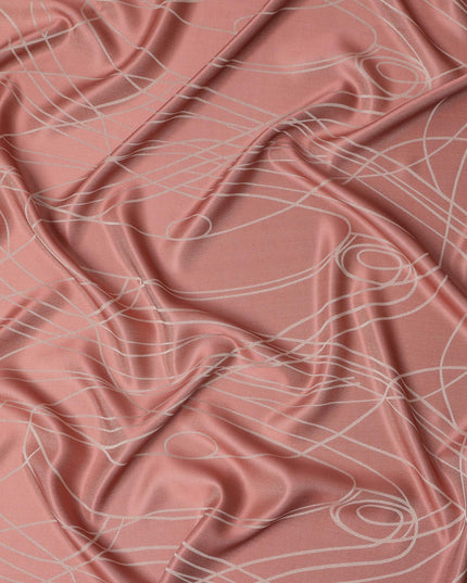 قماش ساتان حريري خالص بطبعة معدنية جاكار بخطوط تجريدية وردية خدود، عرض 110 سم، صنع في كوريا الجنوبية - D23015