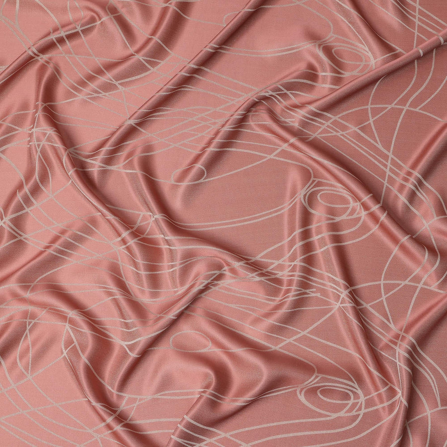 قماش ساتان حريري خالص بطبعة معدنية جاكار بخطوط تجريدية وردية خدود، عرض 110 سم، صنع في كوريا الجنوبية - D23015