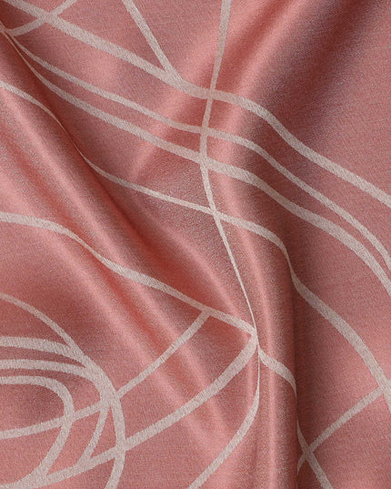 قماش ساتان حريري خالص بطبعة معدنية جاكار بخطوط تجريدية وردية خدود، عرض 110 سم، صنع في كوريا الجنوبية - D23015