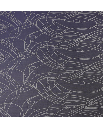 قماش ساتان حريري خالص بطبعة معدنية جاكار بخطوط تجريدية زرقاء داكنة، عرض 110 سم، صنع في كوريا الجنوبية - D23016