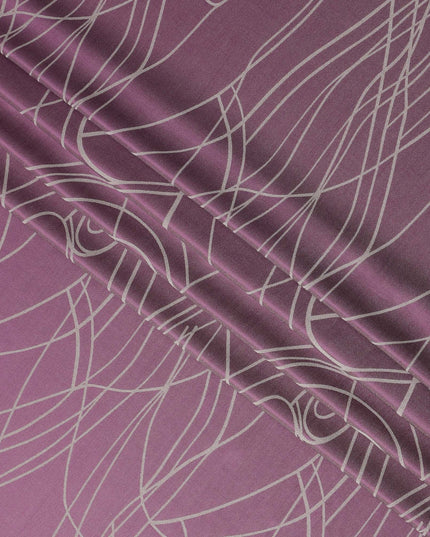 قماش ساتان حريري خالص بطبعة معدنية بخطوط تجريدية بلون أرجواني أرجواني، عرض 110 سم، صنع في كوريا الجنوبية - D23017