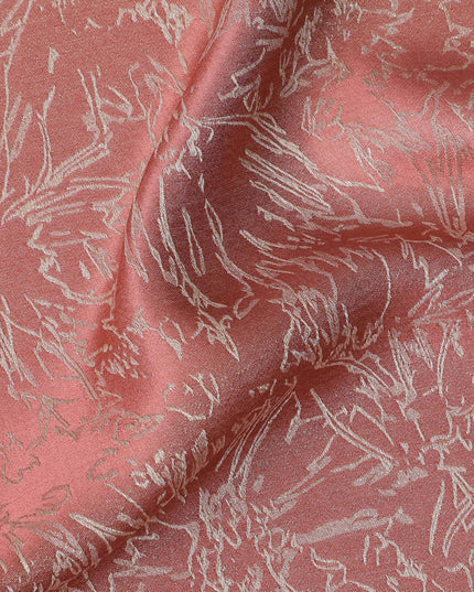 قماش ساتان حريري نقي بنقشة زهور وردية مرجاني، منسوج معدني، عرض 110 سم، صنع في كوريا الجنوبية - D23019