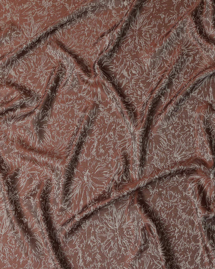 قماش ساتان حريري نقي منسوج معدني بنقشة زهور بلون بني قهوة، عرض 110 سم، صنع في كوريا الجنوبية - D23021