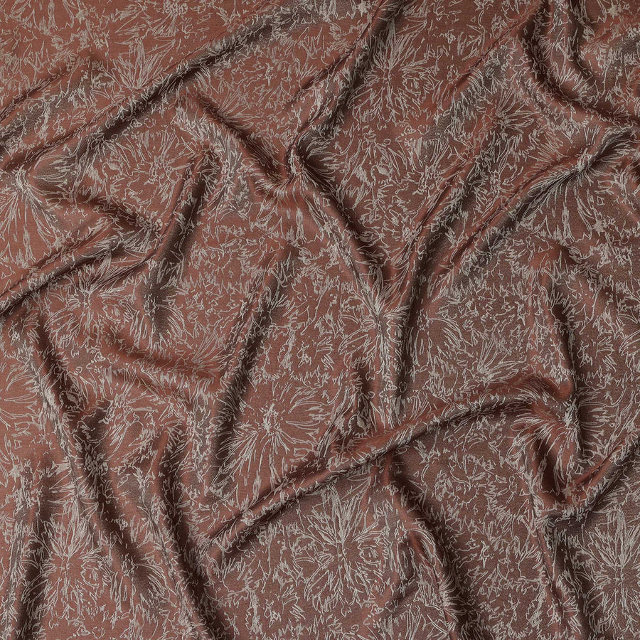 قماش ساتان حريري نقي منسوج معدني بنقشة زهور بلون بني قهوة، عرض 110 سم، صنع في كوريا الجنوبية - D23021