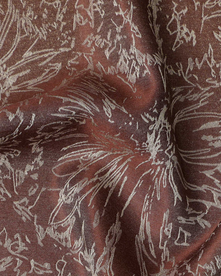 قماش ساتان حريري نقي منسوج معدني بنقشة زهور بلون بني قهوة، عرض 110 سم، صنع في كوريا الجنوبية - D23021
