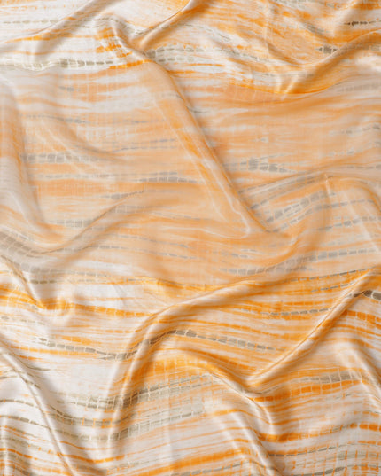 قماش ساتان حريري نقي مخطط شيبوري بلون غروب الشمس البرتقالي والعاجي، عرض 110 سم، صنع في الهند - D23023