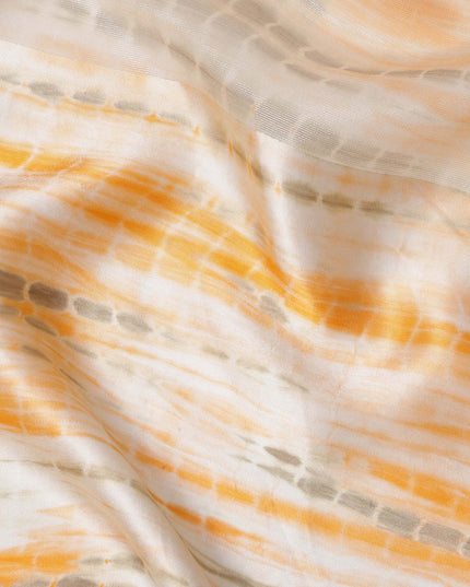 قماش ساتان حريري نقي مخطط شيبوري بلون غروب الشمس البرتقالي والعاجي، عرض 110 سم، صنع في الهند - D23023