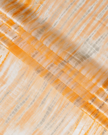 قماش ساتان حريري نقي مخطط شيبوري بلون غروب الشمس البرتقالي والعاجي، عرض 110 سم، صنع في الهند - D23023