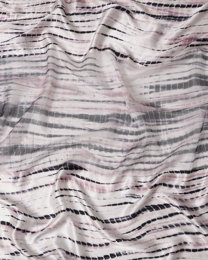 قماش شيبوري مخطط من الحرير الخالص بلون رمادي عاجي ووردي، عرض 110 سم، صنع في الهند - D23024