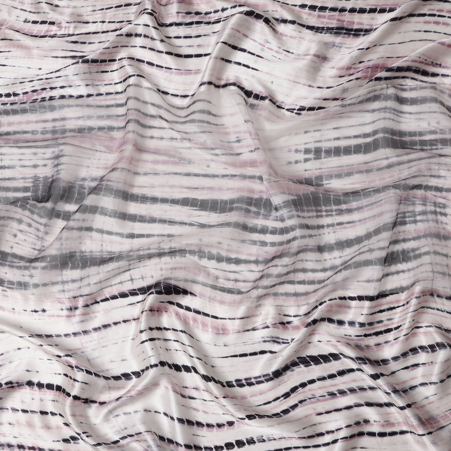 قماش شيبوري مخطط من الحرير الخالص بلون رمادي عاجي ووردي، عرض 110 سم، صنع في الهند - D23024