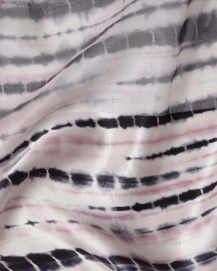 قماش شيبوري مخطط من الحرير الخالص بلون رمادي عاجي ووردي، عرض 110 سم، صنع في الهند - D23024