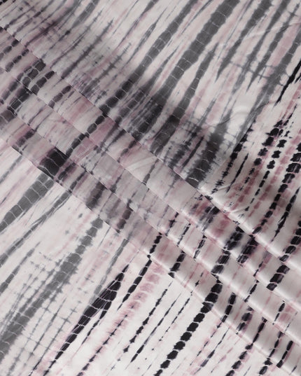 قماش شيبوري مخطط من الحرير الخالص بلون رمادي عاجي ووردي، عرض 110 سم، صنع في الهند - D23024