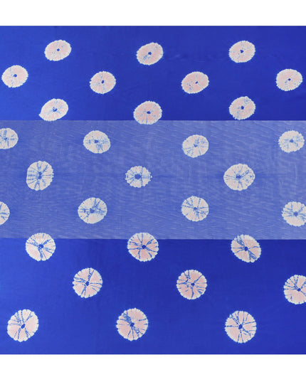 قماش ساتان حريري خالص بنقشة شيبوري دائرية باللون الأزرق الملكي والوردي، عرض 110 سم، صنع في الهند - D23027
