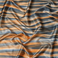 قماش حرير ساتان نقي مخطط بخطوط برتقالية محروقة ورمادية فحمية، عرض 110 سم، صنع في الهند - D23028