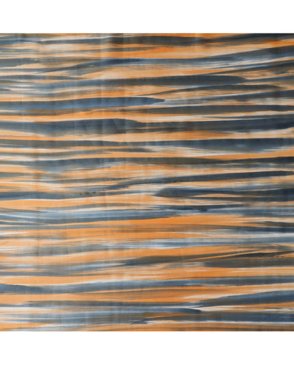 قماش حرير ساتان نقي مخطط بخطوط برتقالية محروقة ورمادية فحمية، عرض 110 سم، صنع في الهند - D23028